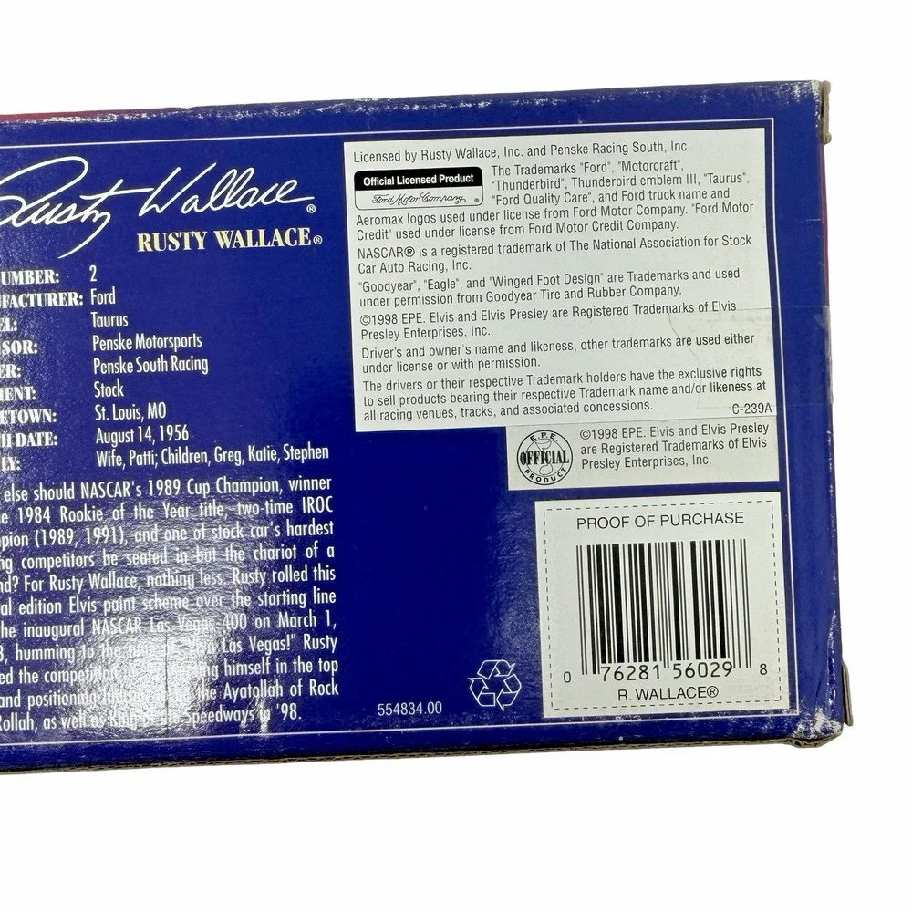 1998 Winners Circle Elvis Edition Rusty Wallace #2 NASCAR 1:24 Scale Sealed